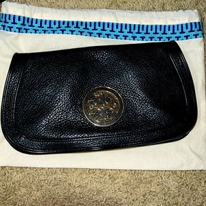 TORY BURCH Amanda Clutch Black Leather Crossbody Bag Like New!